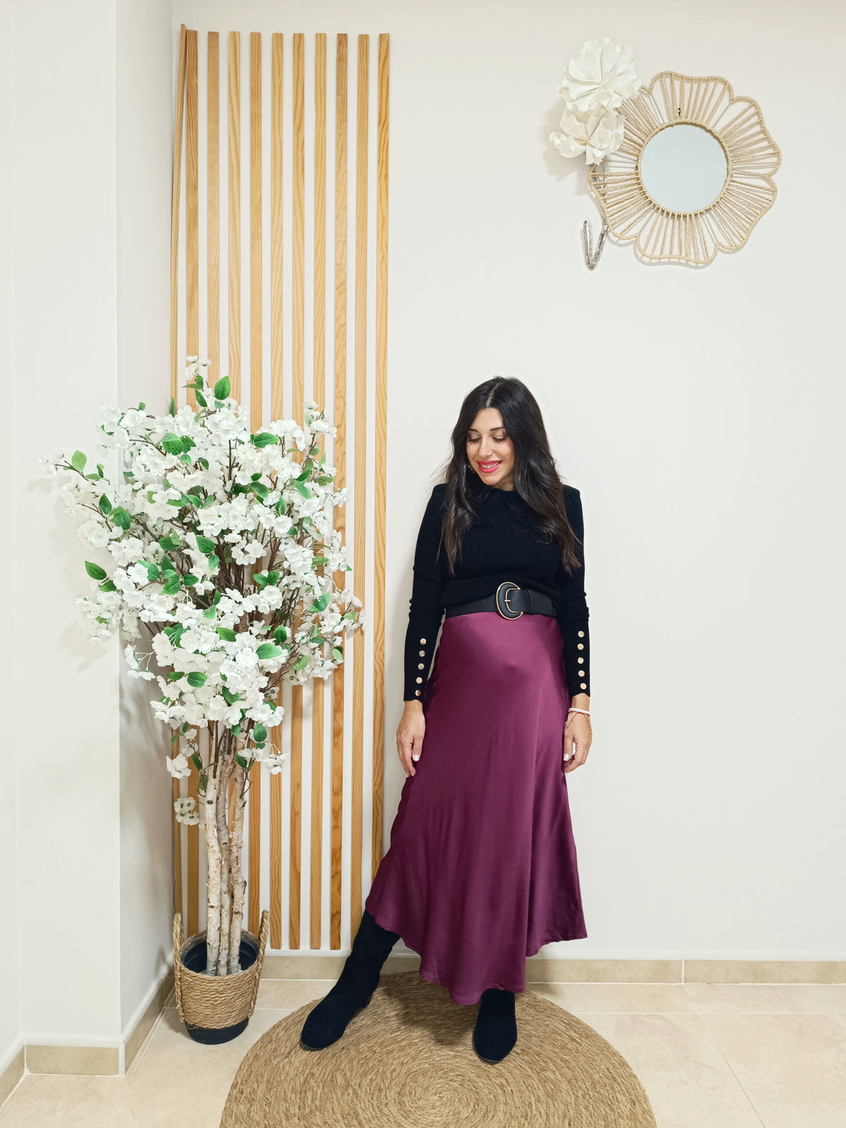 Falda satinada Gala burdeos
