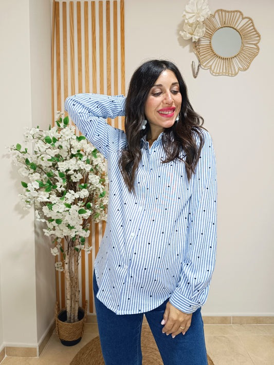 Camisa Roma azul de rayas con corazones