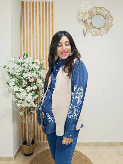 Look Chaleco Oporto cámel + Camisa Amadea
